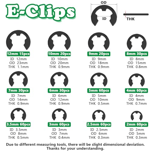 900PCS Snap Rings Kit, E Clips Kit (2-12MM) and C Clips Kit (5-16MM) - color: Black Carbon Steel, size: 900PCS E-clips+c-clips