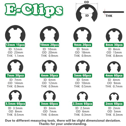 900PCS Snap Rings Kit, E Clips Kit (2-12MM) and C Clips Kit (5-16MM) - color: Black Carbon Steel, size: 900PCS E-clips+c-clips