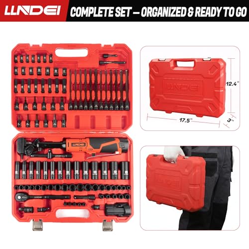 LLNDEI 3/8" Extended Reach Cordless Ratchet Set 102Pcs
