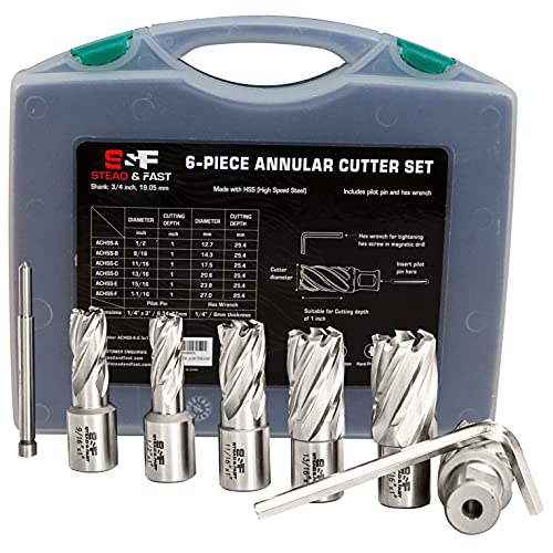 S&F STEAD & FAST Annular Cutter Set 6 Pcs, Diameter 1/2 to 1-1/16", DOC 1" - size: 3/4 inch shank