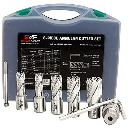 S&F STEAD & FAST Annular Cutter Set 6 Pcs, Diameter 1/2 to 1-1/16", DOC 1" - size: 3/4 inch shank