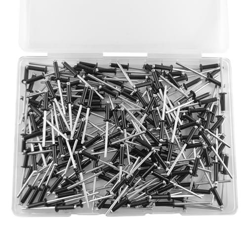 ALLCLEAN 200 Pcs 1/8" x 1/2" Black Aluminum Blind Rivets,3.2 x 12mm Pop Rivets,Aluminum Grip and Steel Mandrel - color: Black, size: 1/8"x1/2"