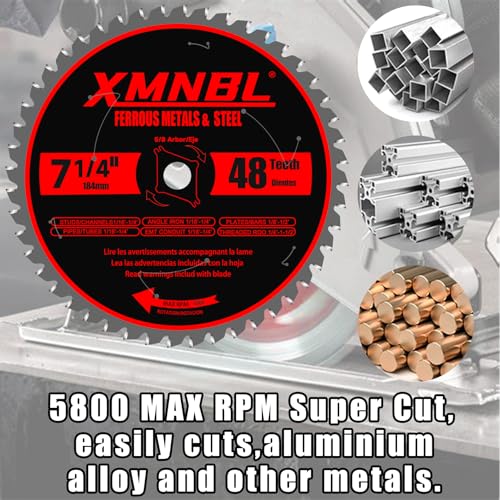 7 1/4 Inch Metal Cutting Saw Blade,Replace for Diablo D0748CF 7 1/4 Inch Metal and Stainless Steel Cutting Saw Blade,Compatible with 7-1/4 Inch Circular Saw,Cermet Carbide,5/8" Arbor,5X Longer Life - size: 7 1/4 Inch 48T Metal Chop Saw Blade