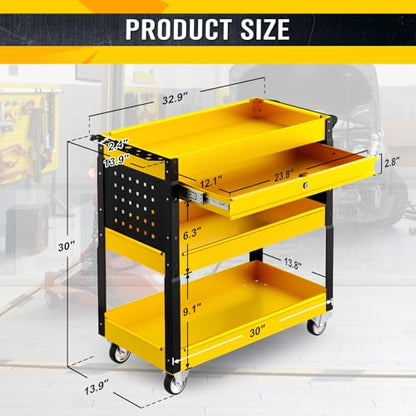 4 Tier Rolling Tool Cart, 400LBS Heavy Duty Tool Service Cart - color: Yellow