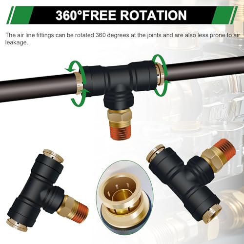 DOT Air Line Quick Connect Tee Fittings 3PCS, 3/8" OD × 1/4" NPT - color: 3/8" * 3/8" * 1/4"NPT 3PCS