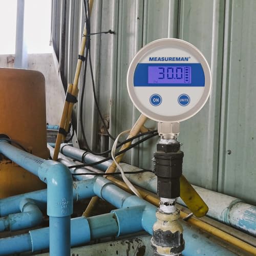MEASUREMAN Economy Digital Pressure Gauge 2.5" Blue Backlit LCD, 0-30 PSI All Stainless Steel Case 1/4" NPT Connection 1% Accuracy - size: 0-30psi