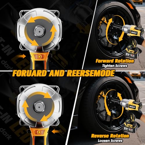 1/2 inch Cordless Impact Wrench, 958Ft-lbs (1300N.m) High Torque Brushless Impact Gun, 3500RPM, 2x4000mAh Battery, Fast Charger & 5 Sockets, Electric Impact Wrench for Car, Pickup, Mower