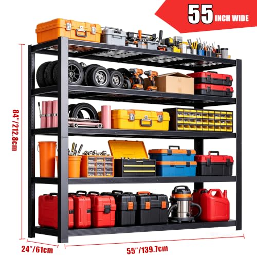 84" H Heavy Duty Wire Garage Shelving, 5-Tier Adjustable Industrial Metal Storage Shelving Unit,Standing Storage Rack for Warehouse and Basement, 24" D x 55" W x 84" H - size: 84"H × 54.9"W × 23.9"D