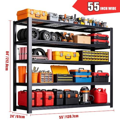 84" H Heavy Duty Wire Garage Shelving, 5-Tier Adjustable Industrial Metal Storage Shelving Unit,Standing Storage Rack for Warehouse and Basement, 24" D x 55" W x 84" H - size: 84"H × 54.9"W × 23.9"D