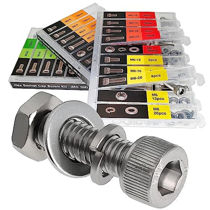 EEEEE 982pcs M2 M2.5 M3 M4 M5 M6 Hex Socket Cap Screws Head Cap Screws 304 Stainless Steel Nut Bolt Kit Screw Assortment Set with Machine Assorted Washer Small Spring Washer and Nut Set - size: M2 M2.5 M3 M4 M5 M6 982 pieces