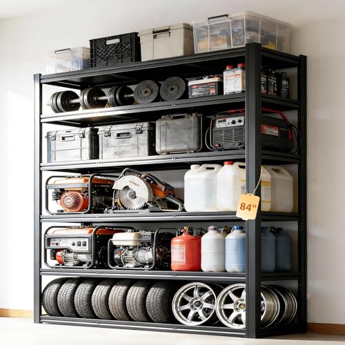 6-Tier Heavy Duty Storage Shelves Unit, Adjustable Metal Garage Shelving,6000LBS Garage Storage Industrial Shelves,Storage Racks,Steel Shelf Suitable for Shop,Warehouse,Basement - size: 6-Tier 84"H x 62"W x 24"D