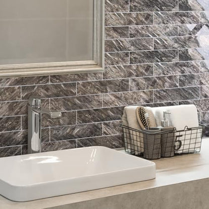 AULIGET 40-Piece Polished Brown Peel and Stick Backsplash Wall Tiles, 3" x 12" PVC Faux Stone Stick on Tiles for Backsplash Kitchen, Bathroom, Laundry Room, Camper, Fireplace - color: Polished Brown, size: 40 Pieces, 3"x12"x0.12"