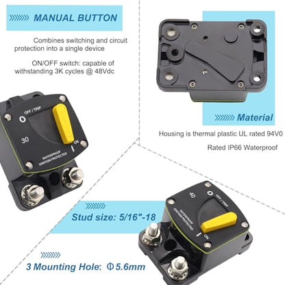 5/16" Studs 40A Amp Battery Switch Circuit Breaker Waterproof UL - size: 5/16" studs-40A