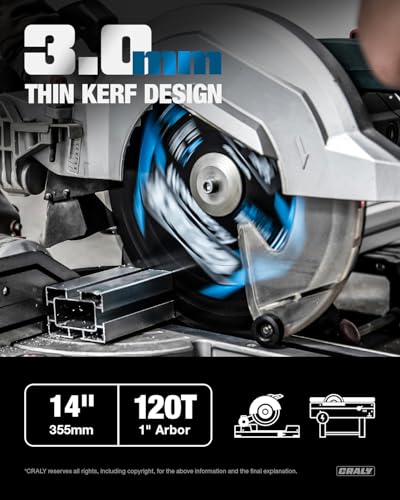 CRALY 14 Inch 120 Teeth Aluminum and Non-Ferrous Metal Cutting Circular Saw Blade, 1 Inch Arbor, Carbide Tipped, Thin Kerf, Black Ice™, for Thin Aluminum, Plastic, Composite(C14120AL) - size: 14", 1" arbor, 120T