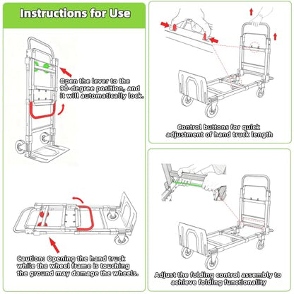3 in 1 Folding Hand Truck, 600Lbs Capacity, Heavy Duty Collapsible Cart with Retractable Handle and 4 Rubber Wheels, Moving Dolly for Moving Home, Office, Food Service, Shopping Mall, Warehouse - color: Black