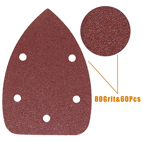 60 Pcs 80 Grit Mouse Detail Sander Sandpaper, Aluminum Oxide Mouse Sander Pads 5 Hole Palm Sander Pads Sanding Sheets for 140mm Mouse Sander - size: 80 Grit