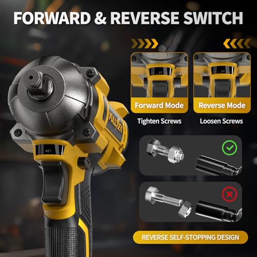 FULLYEA Cordless Impact Wrench 1/2, Max 550N. M/406Ft-lbs High Torque Brushless Impact Wrench, Power Impact Gun Kit with 21V 4.0Ah Battery & Fast Charger, Electric Impact Driver for Truck RV Home Car