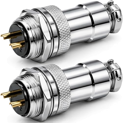 GX20 2 Pin Aviation Connector, 20mm Mounting Hole, 10A 125V Waterproof Metal Plug Socket, Zinc Alloy Nickel Plated, Widely Used for Industrial & Electrical Applications, 2-Pack - size: 20-2P