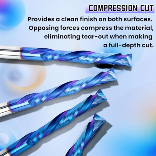 HQMaster Up & Down Cut Compression Bit 1/8" Shank Spiral CNC Router End Mill Tungsten Carbide Milling Cutter Set 10 Pack
