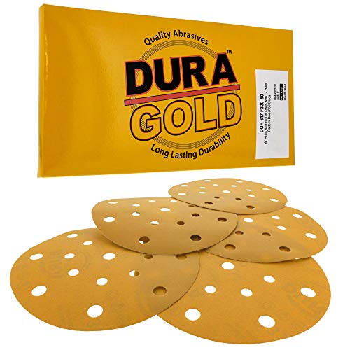 Dura-Gold 6" Gold Sanding Discs, 320 Grit, Box of 50, Hook & Loop, 17 Hole - size: 320-Grit