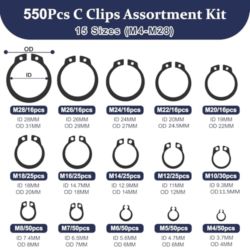 ZQZ C Clips Assortment Kit (M4-M28), 460 Pcs External Retaining Rings Set - color: Black, size: Black Carbon Steel 460Pcs C-clips