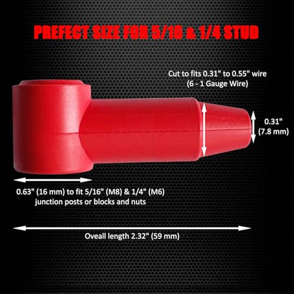 Ampper Silicone Terminal Covers Fit 1/4", 5/16" Stud 6-1 Gauge, Black 12 Pc - color: Black, size: 1/4" & 5/16" Stud Long