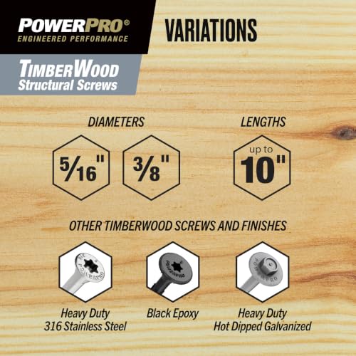Power Pro TimberWood Structural Screws, 5/16in x 2-1/2in, 250 Pieces Bronze - color: Bronze, size: 5/16 inch x 2-1/2 inch, style: 250pc