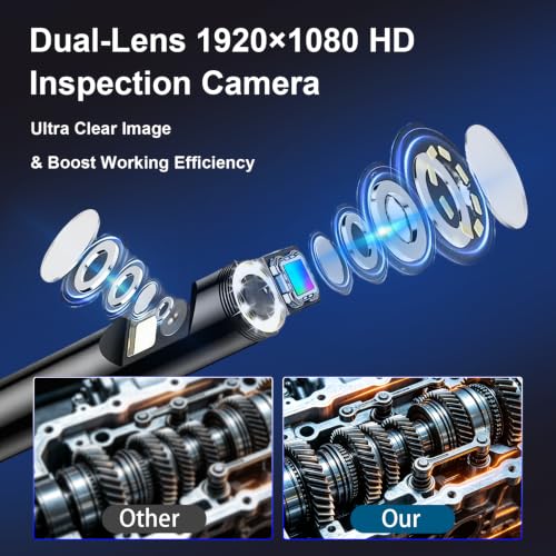 Dual Lens Endoscope Camera with Light, 5" IPS Screen 1080P HD Borescope