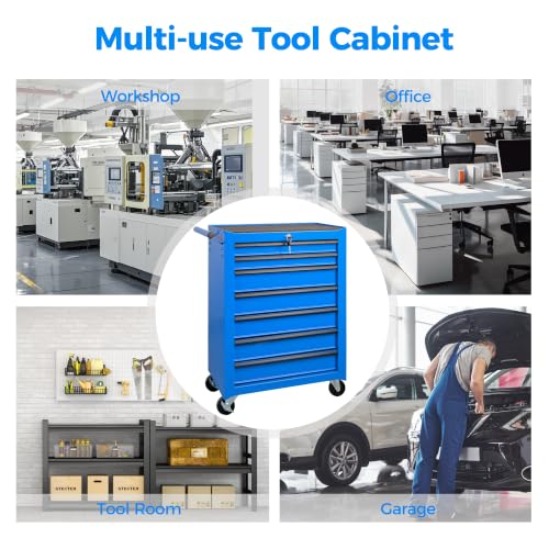 7 Drawers Rolling Tool Chest with Drawers & Lock - color: 7-drawer-blue-a