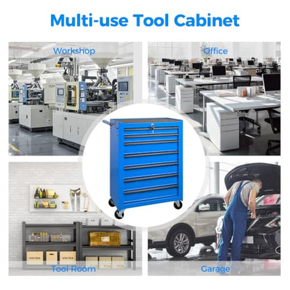 7 Drawers Rolling Tool Chest with Drawers & Lock - color: 7-drawer-blue-a
