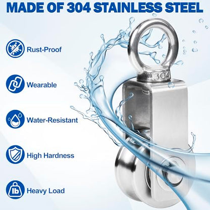 Cable Pulley Wheel Stainless Steel, M34 Single Pulley Snatch Block, Heavy Duty Lifting Crane Swivel Hook, Bearing Inside Rope Pulleys for Lifting System Gym Equipment Clothesline, 551 lbs Load, 2 Pack - size: M34 - 2 Pack
