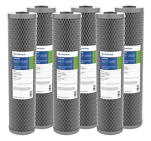 Pentair Pentek NCP-20BB Big Blue Carbon Water Filter, 20-Inch, Whole House Non-Cellulose Carbon Impregnated Pleated Filter Cartridge, 20" x 4.5", 10 Micron, Pack of 6, Gray - size: Pack of 6, style: 20" x 4.5"