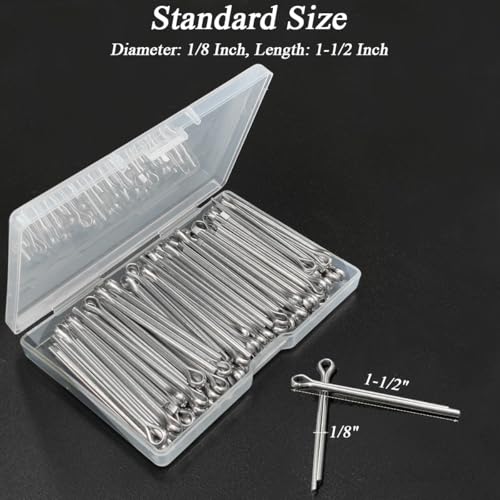 100 Pcs Stainless Steel 1/8 x 1-1/2" Cotter Pins, 1/8 Heavy Duty Metal Cotter Pins Set