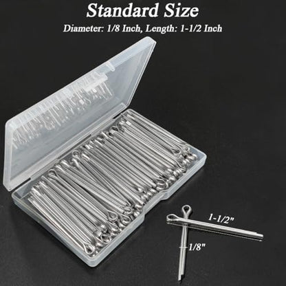 100 Pcs Stainless Steel 1/8 x 1-1/2" Cotter Pins, 1/8 Heavy Duty Metal Cotter Pins Set