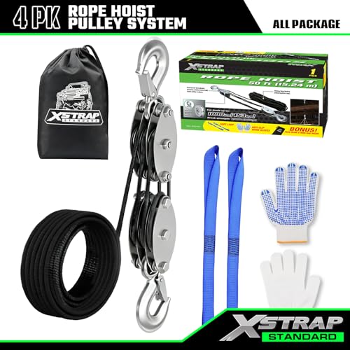 XSTRAP STANDARD Heavy-Duty 2,000 LB Breaking Strength 50 FT Rope Hoist - color: 50ft Black Standard