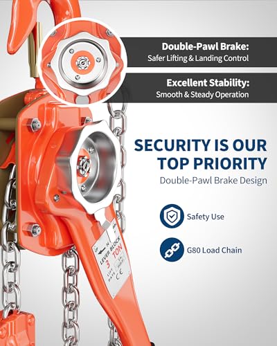 3 Ton Lever Chain Hoist, 6600 Lbs 10 ft Manual Ratchet Come Along - size: 3 Ton 10FT