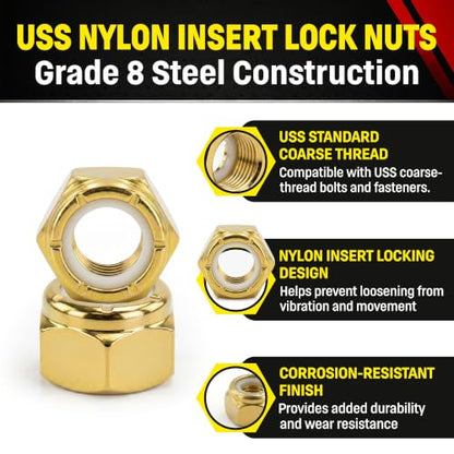Chenango Supply 1/4-20 USS Nylon Insert Lock Nuts, Grade 8 (50 Pieces) - size: 1/4-20 Nylock 50pcs