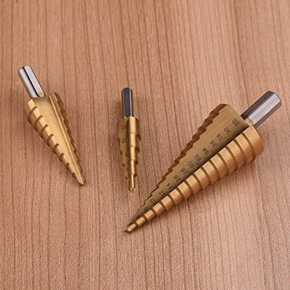 Step Drill Bit Set 3Pcs, Titanium Coated Double‑Cutting Blades