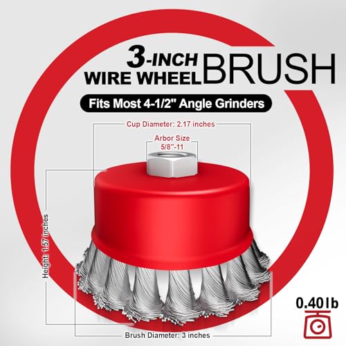DIYSELF 3 Pack Wire Wheels for 4 1/2 Angle Grinder, 3 & 4 Inch, 5/8 Arbor