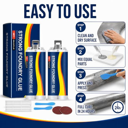 Metal Repair Glue for Steel Aluminum and Iron 2PCS 85ml Strong Foundry Glue for Casting Cracks Holes and Defects High Temperature Resistant Welding Glue, Two-Part Epoxy Metal Filler