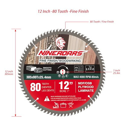 12 Inch 80T Carbide Saw Blade for Wood Cutting - size: 12 Inch-80T