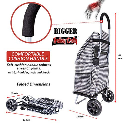 dbest products Bigger Trolley Dolly, Houndstooth Shopping Grocery Foldable Cart - color: Houndstooth