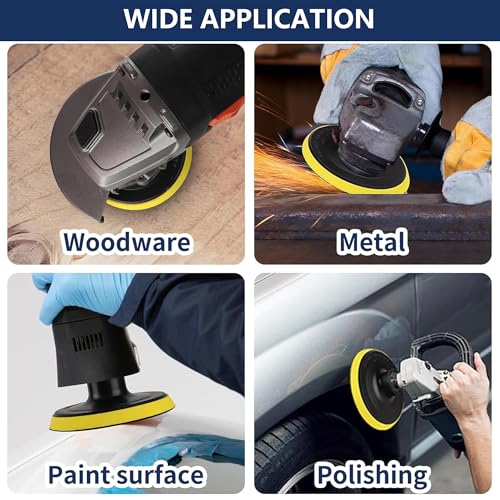 4 Inch Angle Grinder Sanding Discs Kit 100 Pcs Adhesive Sand Paper Discs 40-800 Grit Sandpaper with Cushion Pads and Hook & Loop Backing Pad Polishing Attachments for Wood, Metal, Plastic