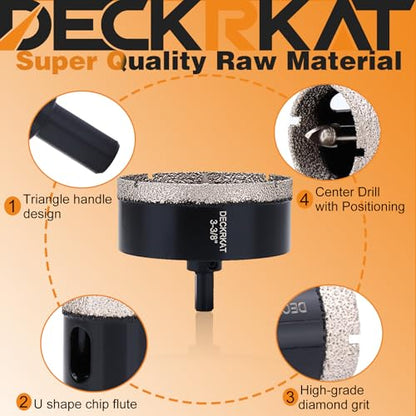 DECKRKAT 3-3/8"Diamond Hole-Saw Bits with Pilot Drill Bit - 3-3/8"Diamond Tipped Tile Hole Saws with Guiding Bit Accurate Drilling for Porcelain Tile Ceramic Pottery Granite Stone Glass Bottles 85mm - size: 3-3/8"