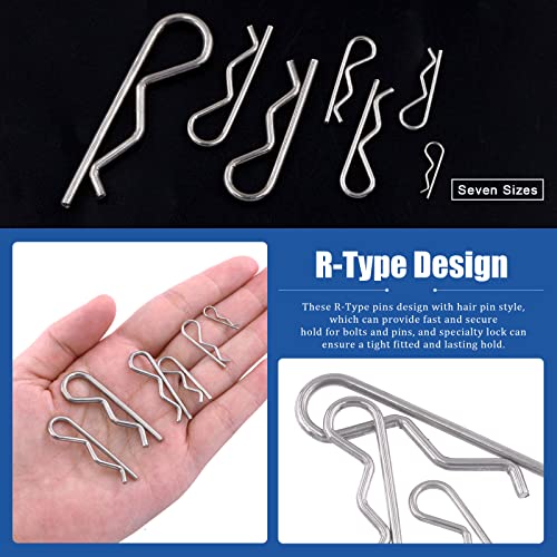 Glarks 110Pcs 304 Stainless Steel Hairpin R Clips Kit 7 Size R Cotter Pins Assortment for Automotive, Mechanics, Car Garage, Power Equipment, Cars, Trucks, Lawn Mower, Small Engine Repair