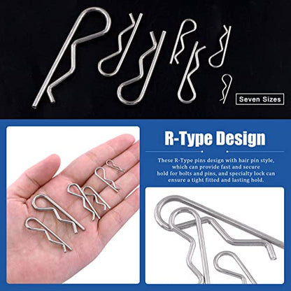 Glarks 110Pcs 304 Stainless Steel Hairpin R Clips Kit 7 Size R Cotter Pins Assortment for Automotive, Mechanics, Car Garage, Power Equipment, Cars, Trucks, Lawn Mower, Small Engine Repair