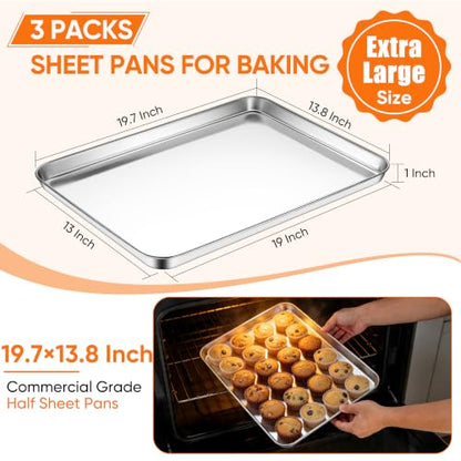 LIANYU Stainless Steel Baking Sheet Set of 3, 20”x14”, Dishwasher Safe - size: 19.7x13.8x1 Inch