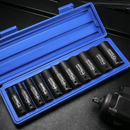 EPAuto 1/2-Inch Drive SAE Deep Impact Socket Set, 6 Points, 11 Sockets - style: SAE - Deep Impact