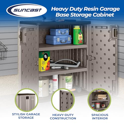 Suncast 2 Pack 9 Cu. Ft. Base Storage Cabinet, Resin Garage Organizer, Platinum Metallic/Slate