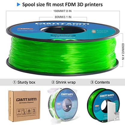 GIANTARM TPU Filament 1.75mm Flexible Soft 3D Printer Consumables Green,95A 1kg Spool (2.2 lbs.), Dimensional Accuracy +/- 0.05 mm - color: Tpu-green-1